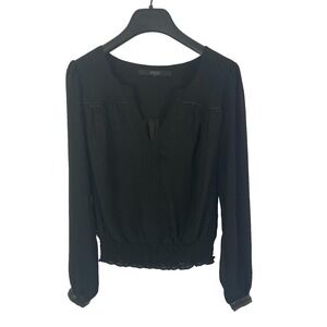 Guess Los Angeles Black Long Sleeve Smocked Hem Blouse Women's Size XS